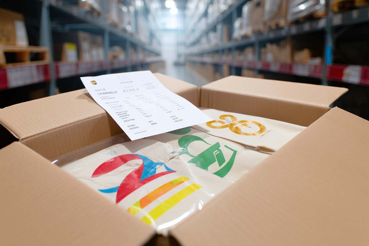 Colis de tote bags imprimés prêt pour livraison express