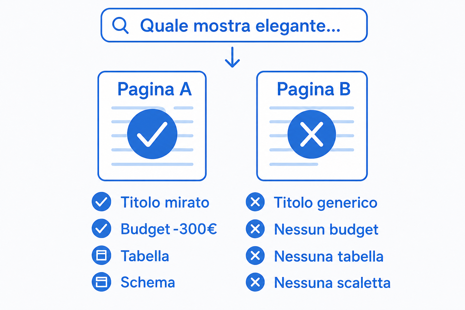 Confronto visivo tra due pagine web candidate a rispondere alla stessa domanda posta a un'intelligenza artificiale.