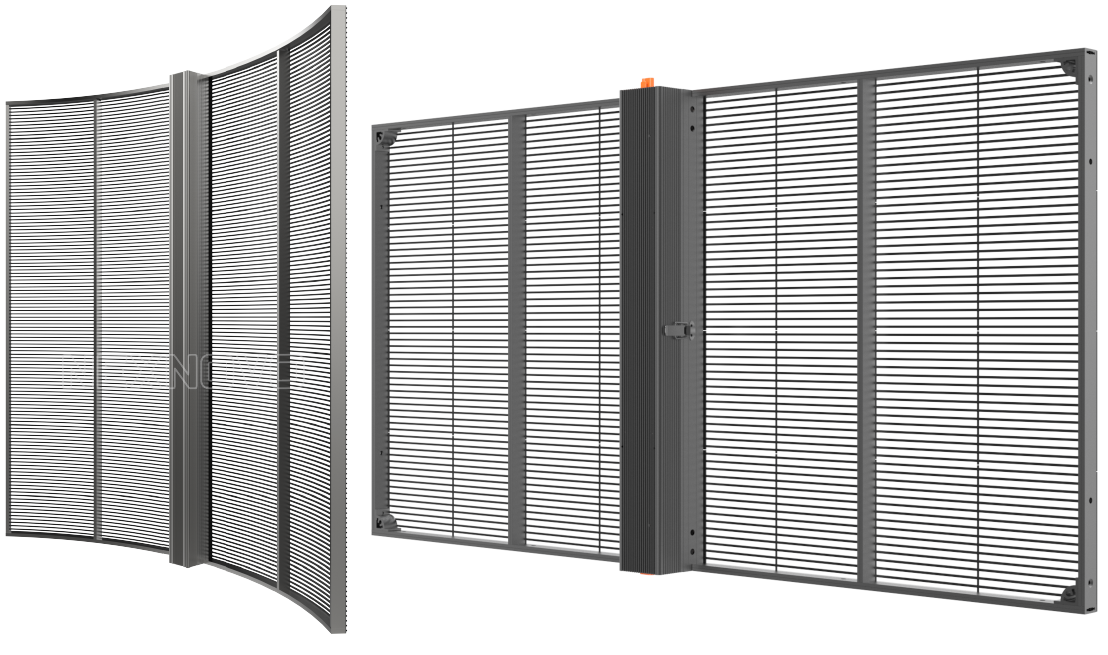 Écran LED avec pixel pitch explicite, montrant une paroi curve et une paroi plate pour illustrer la distance entre pixels et l’impact sur la résolution. pixel pitch écran led c'est quoi, guide.