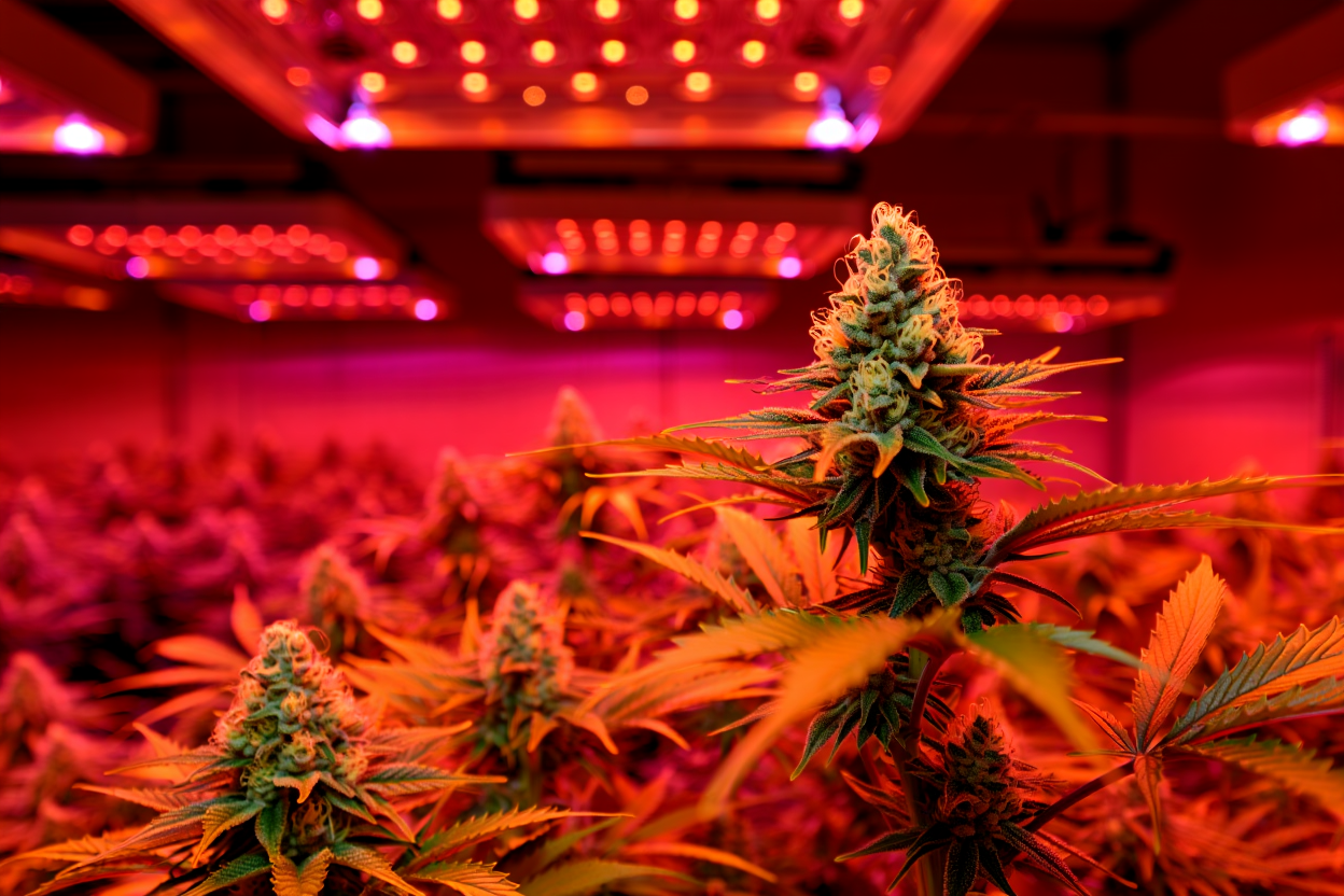 Plantes en floraison sous éclairage LED rouge