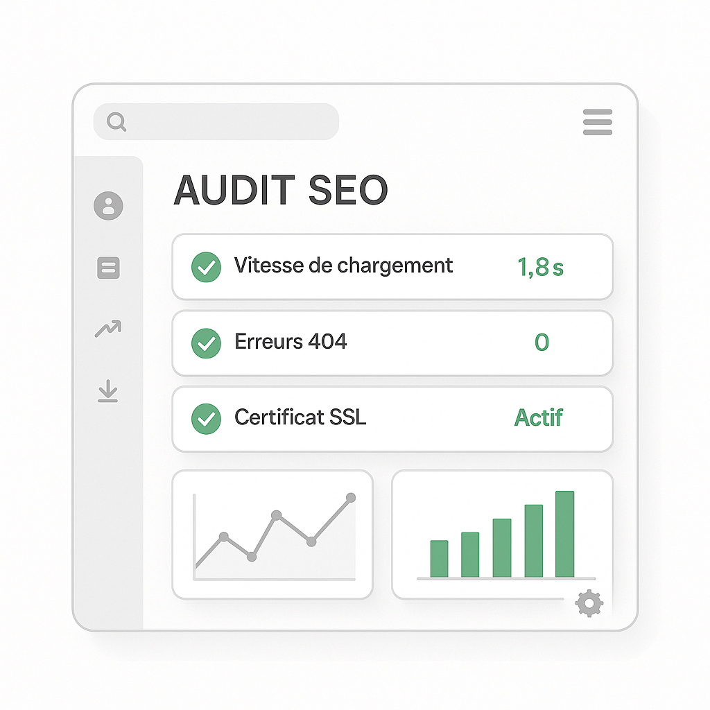 Exemple d'interface d'un outil d'audit SEO montrant de bonnes performances techniques.