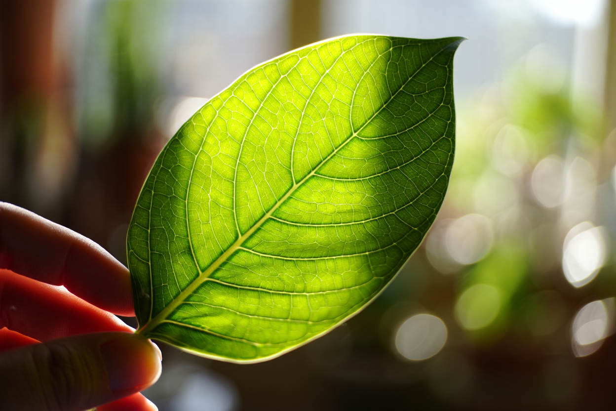 Feuille verte en photosynthèse sous la lumière