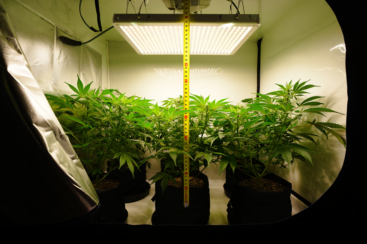 Mesure de la hauteur optimale d'une lampe LED horticole au-dessus des plantes
