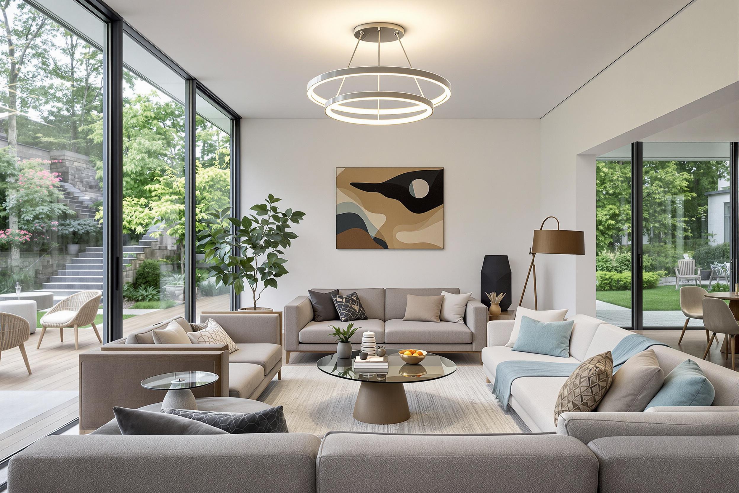 Salon avec plafonnier moderne