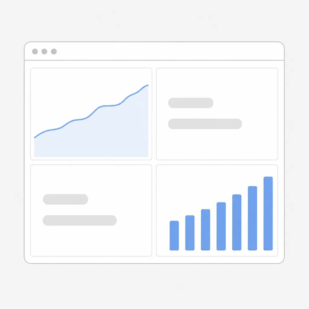 Tableau de bord de suivi SEO simplifié : courbe de trafic, indicateurs et histogramme de progression.
