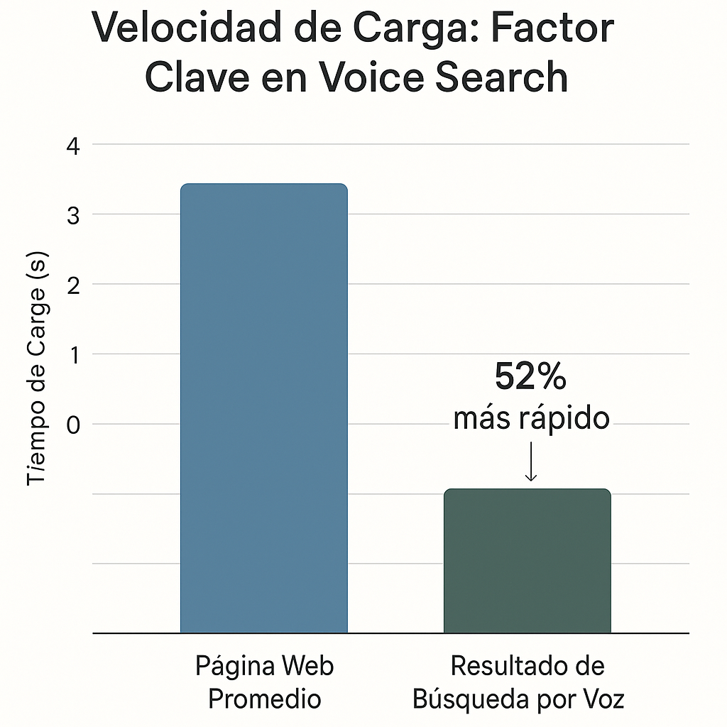Gráfico que muestra que las páginas en resultados de búsqueda por voz cargan un 52% más rápido que la página web promedio.