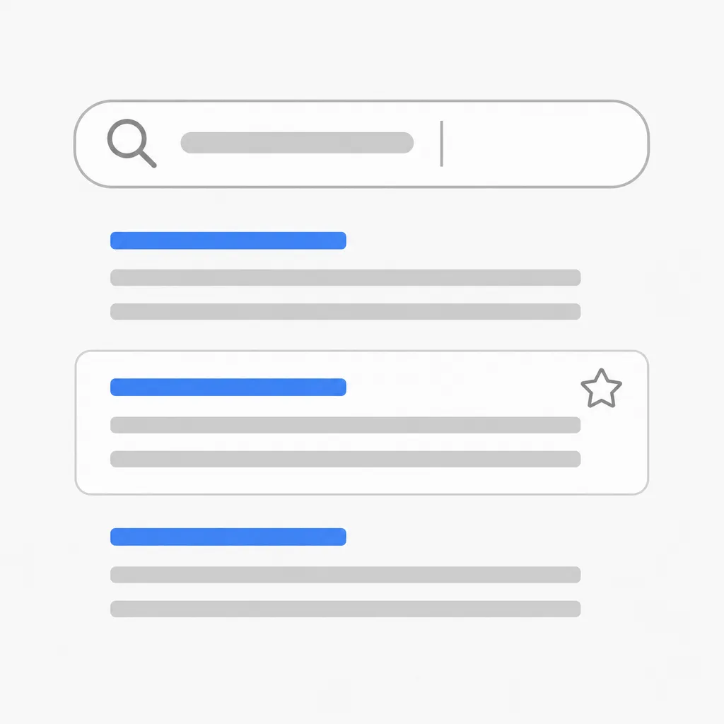 Requête tapée dans un moteur de recherche et liste de résultats, dont un blog repéré comme opportunité de publication.