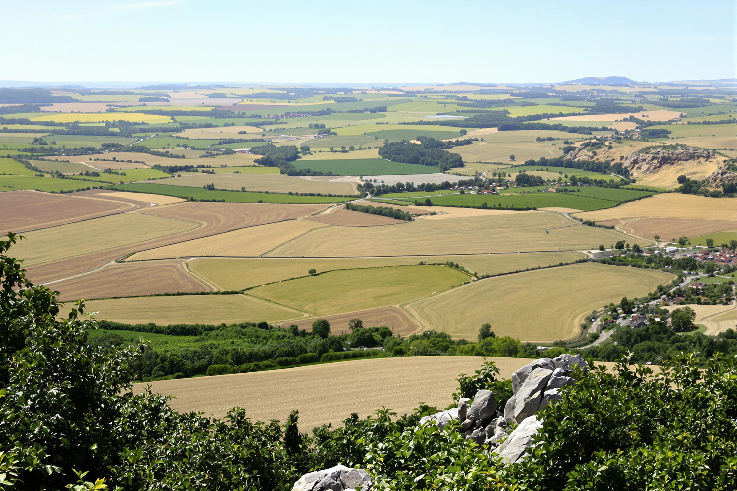 Paysage rural avec des terrains variés