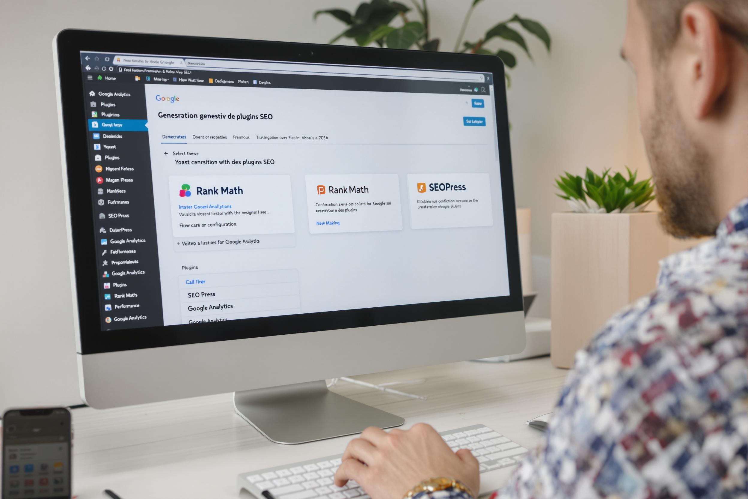 Tableau de bord WordPress avec plusieurs plugins SEO activés