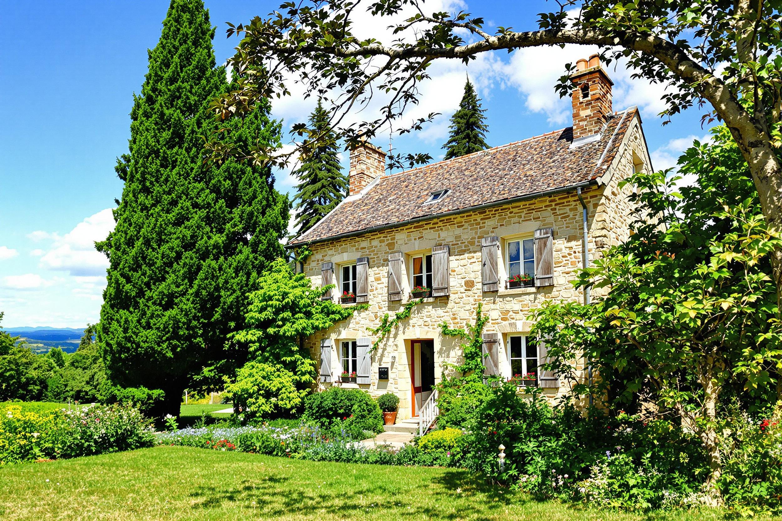 Maison en pierre traditionnelle dans la campagne française