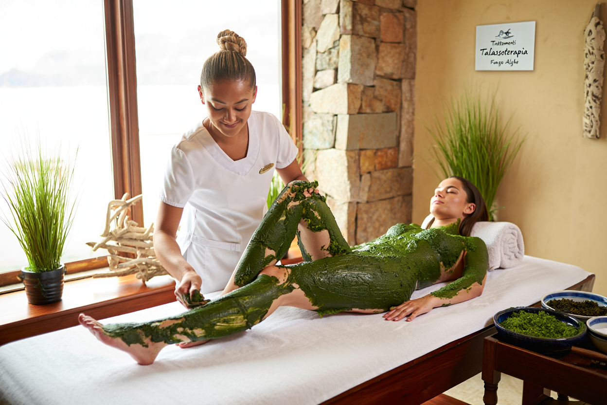 Impacco di fango marino e alghe per trattamento talassoterapico