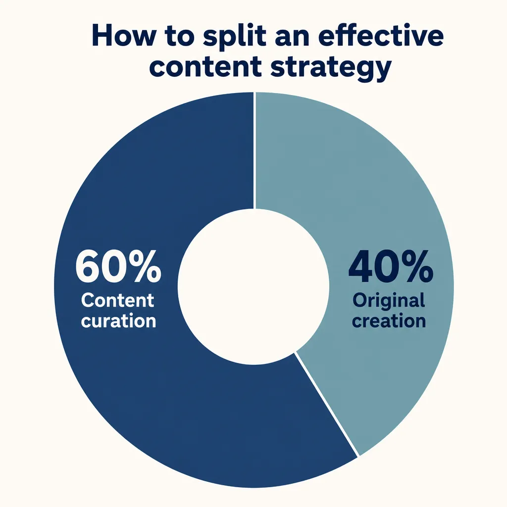 Donut chart showing the recommended content strategy split: 60% content curation and 40% original creation.