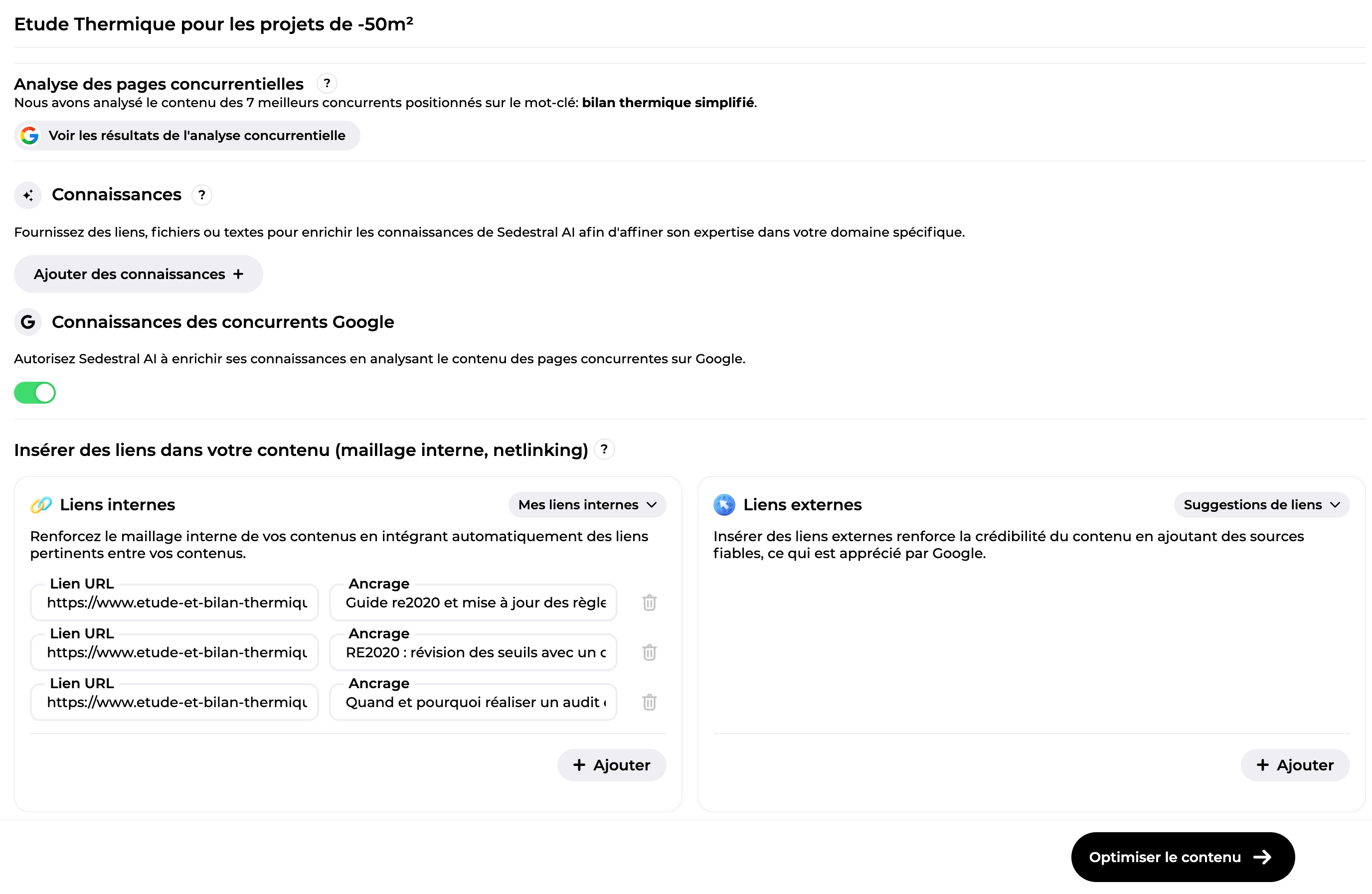 Dernière étape avant l'optimisation