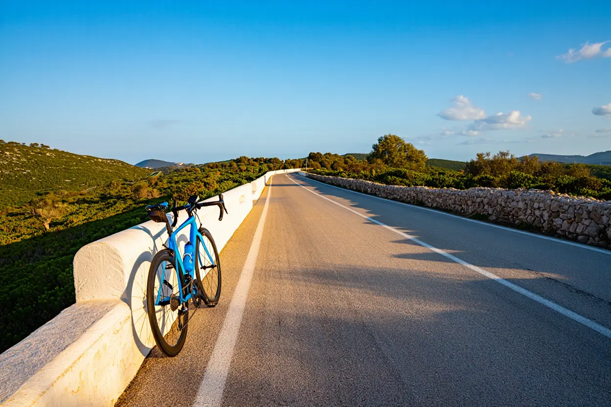 Cycliste en vélo de route face à paysage montagneux de la Serra de Tramuntana