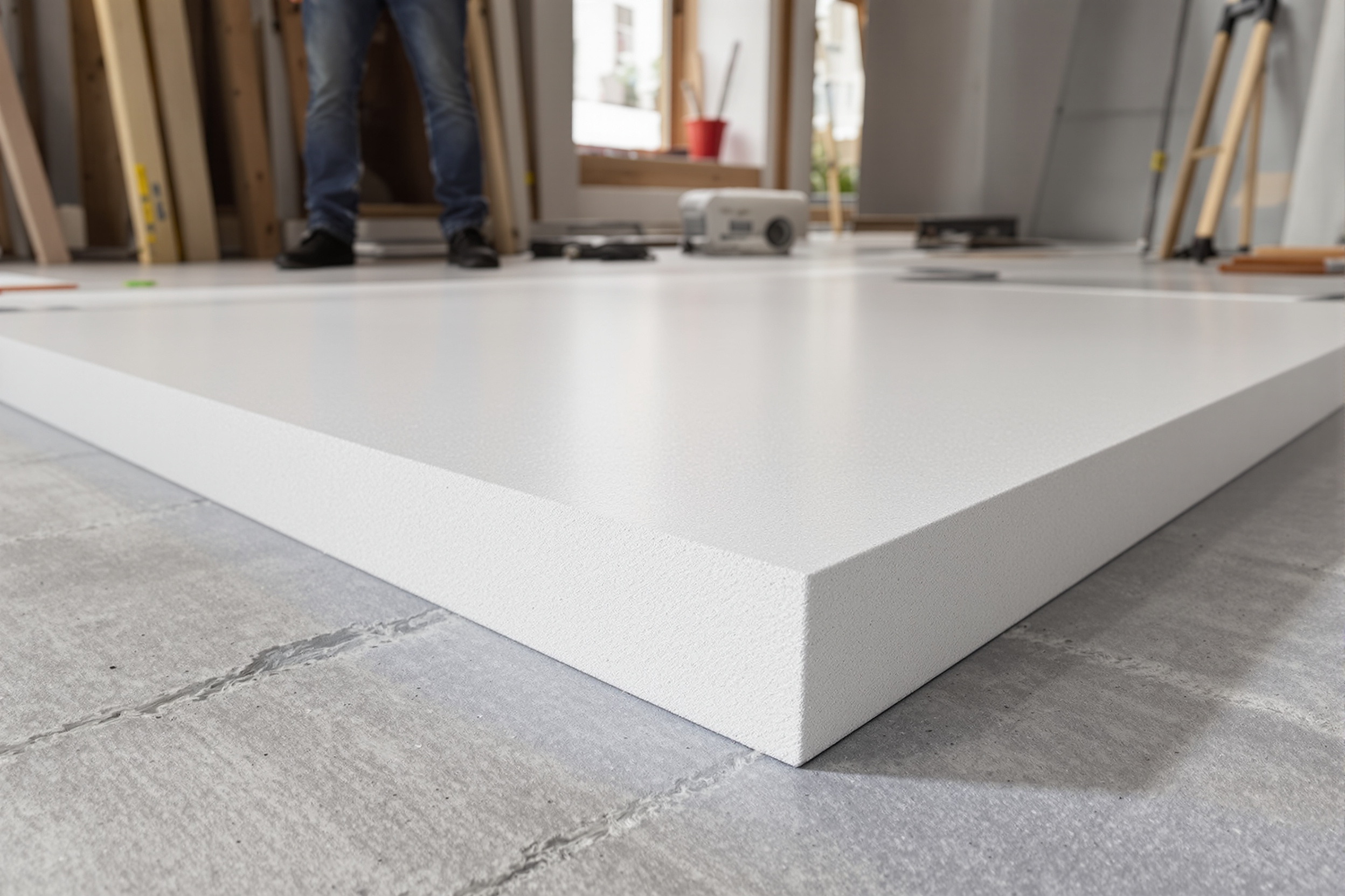 Panneau isolant Knauf XTherm Sol TH31 en PSE gris sur chantier