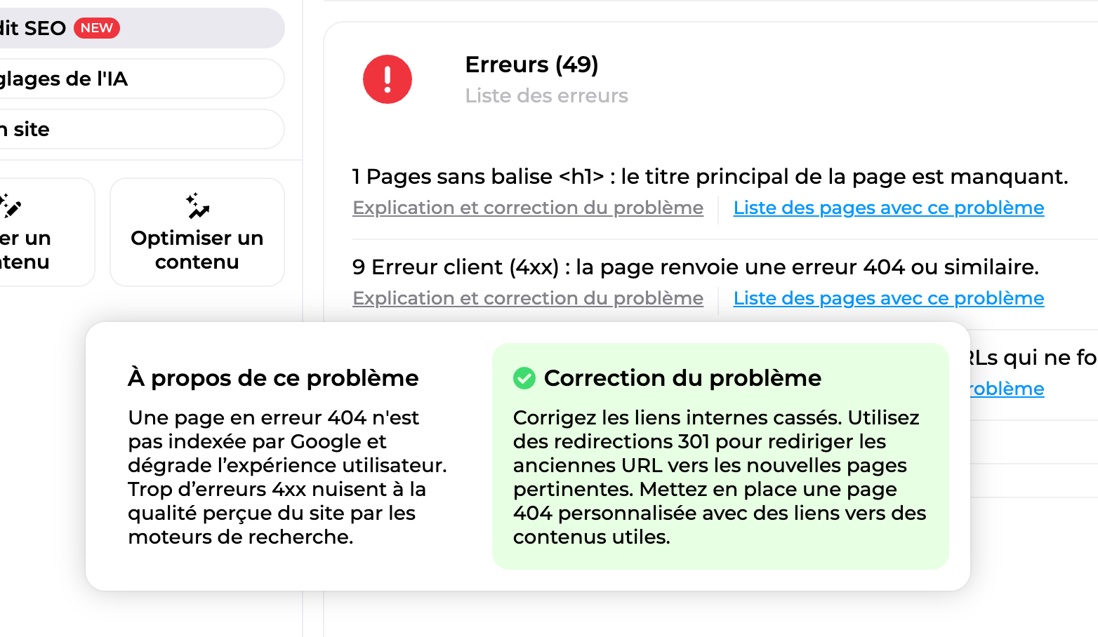 Correction de problème