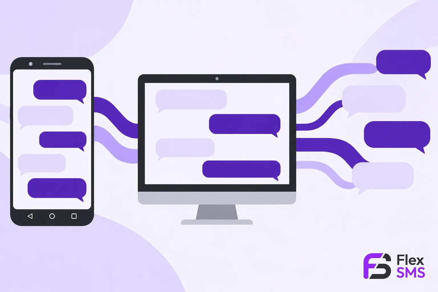 Capture montrant des messages SMS affichés sur un téléphone portable et un ordinateur connectés.