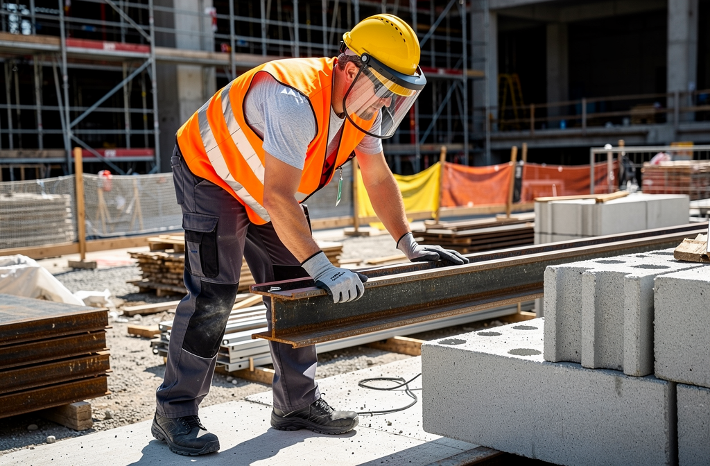 Ouvrier équipé correctement de tous les EPI sur chantier