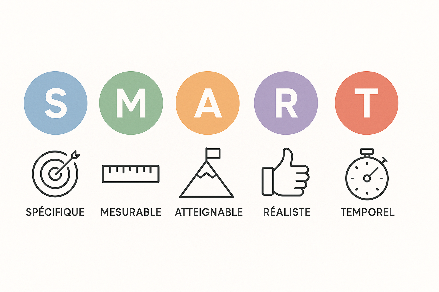 Infographie expliquant la méthode des objectifs SMART pour une stratégie SEO efficace.