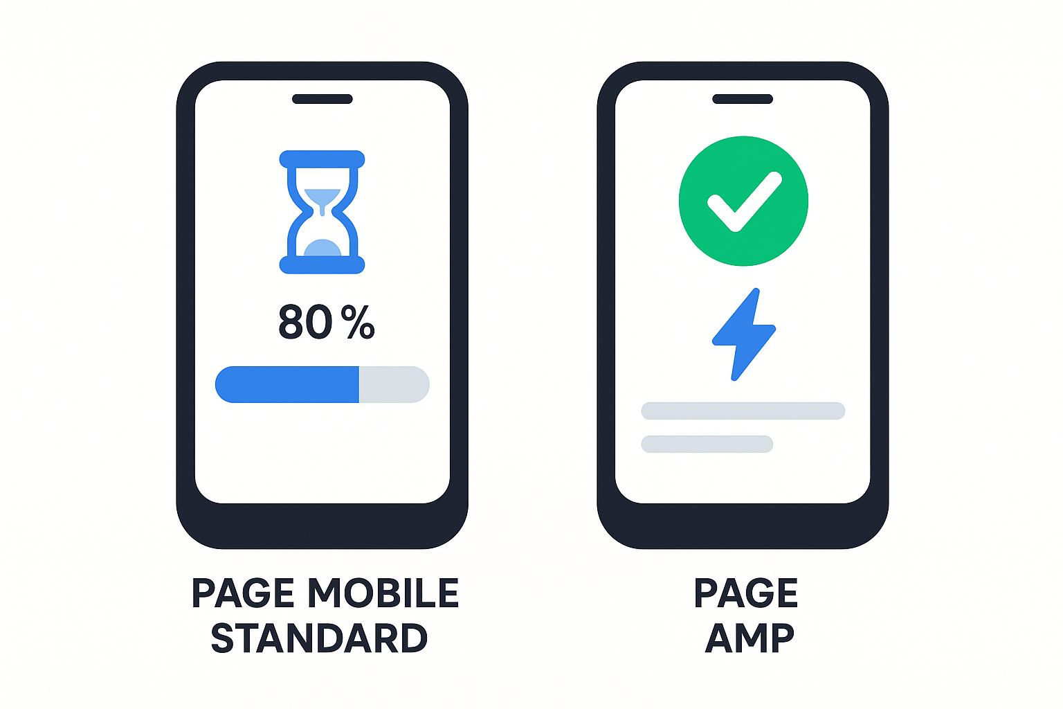 Graphique comparant le temps de chargement d'une page mobile standard face à une page Google AMP plus rapide.