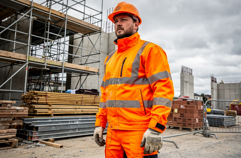 Ouvrier en veste haute visibilité sur chantier
