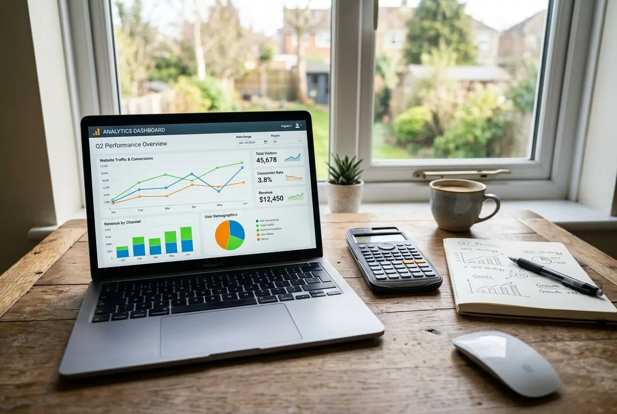 Analytics dashboard on laptop screen