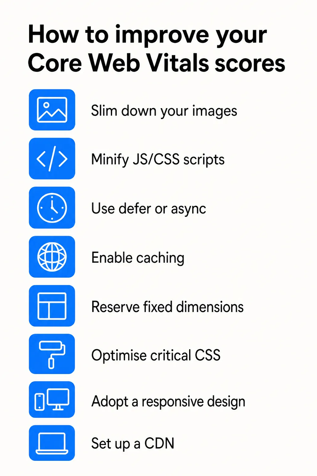 Eight steps to improve your Core Web Vitals scores
