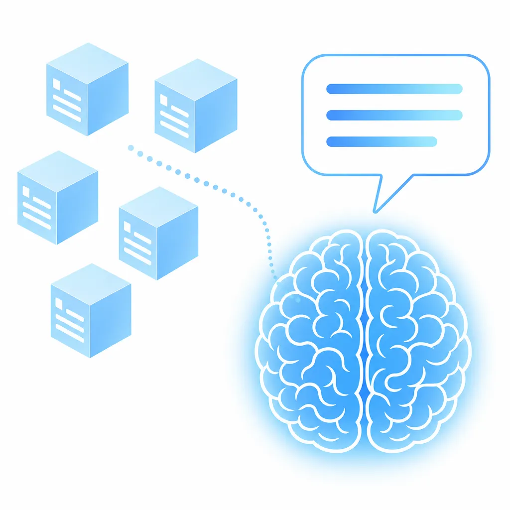 Conceptual illustration of structured data feeding an AI to generate accurate answers.