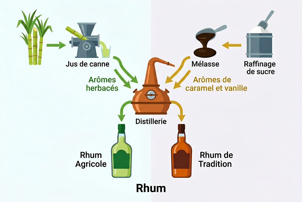 Production du rhum agricole et rhum traditionnel