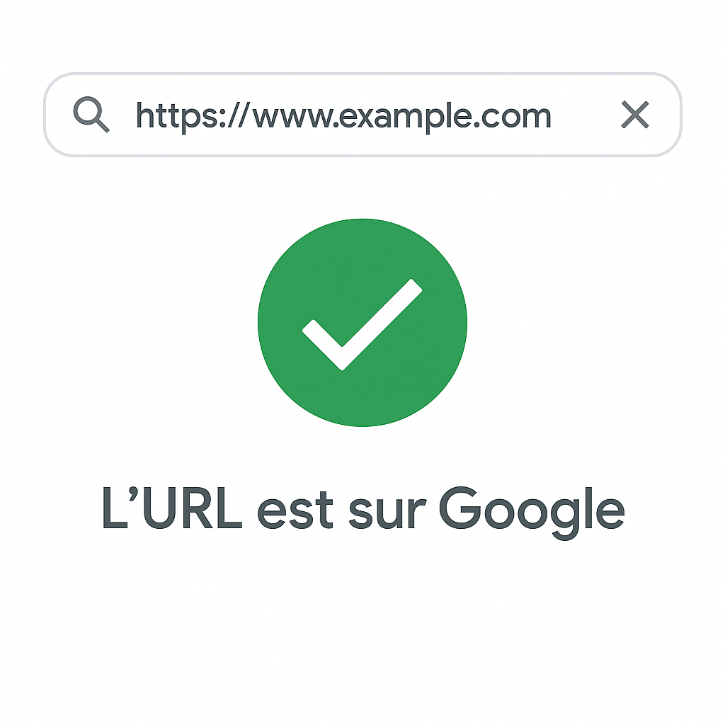Interface de l'outil d'inspection d'URL de Google Search Console affichant un résultat positif avec le message 'L'URL est sur Google'.