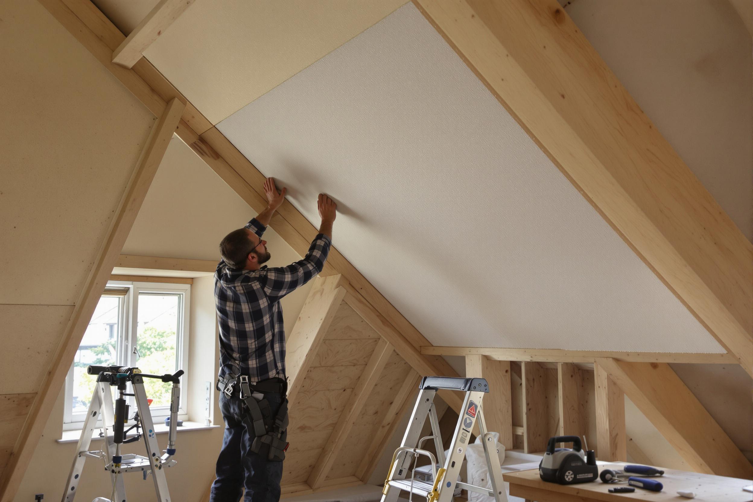 Installation de panneaux polyuréthane sur une toiture pentue