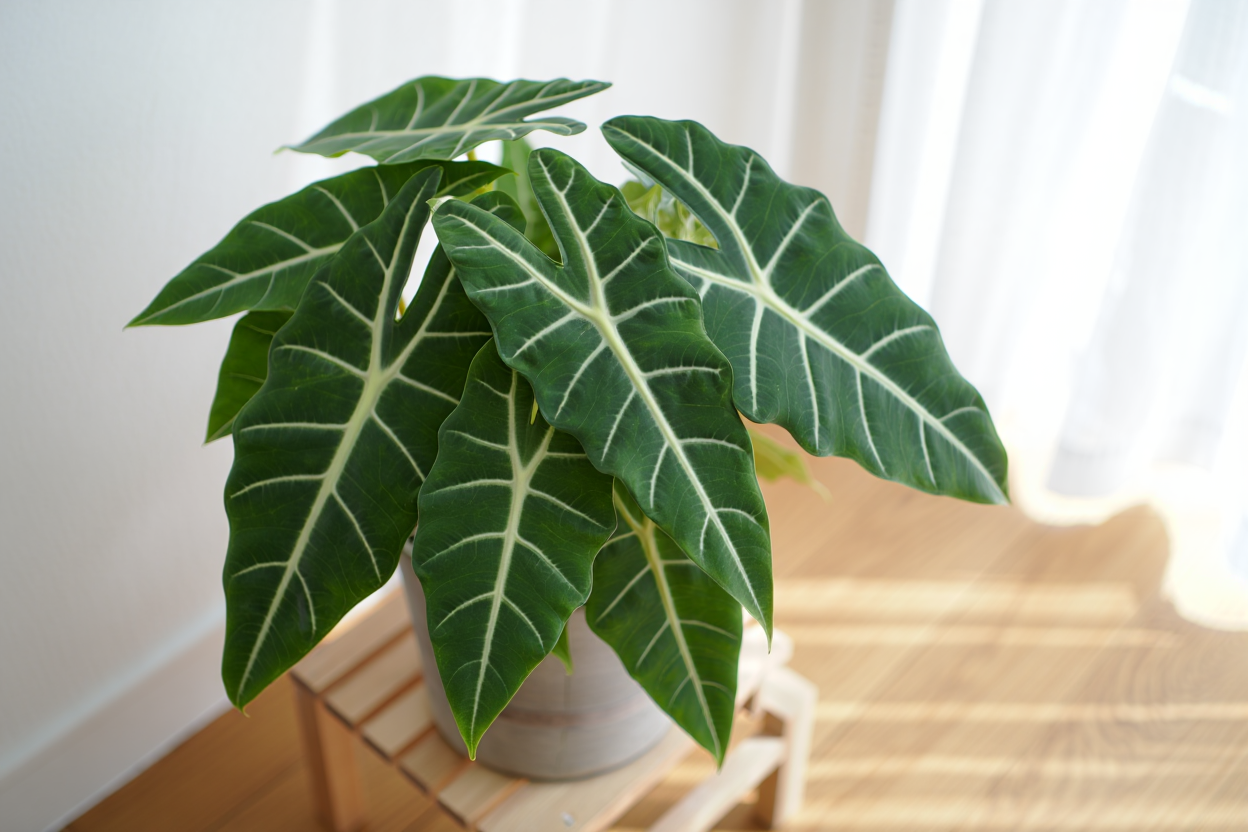 Alocasia d'intérieur sous lumière naturelle