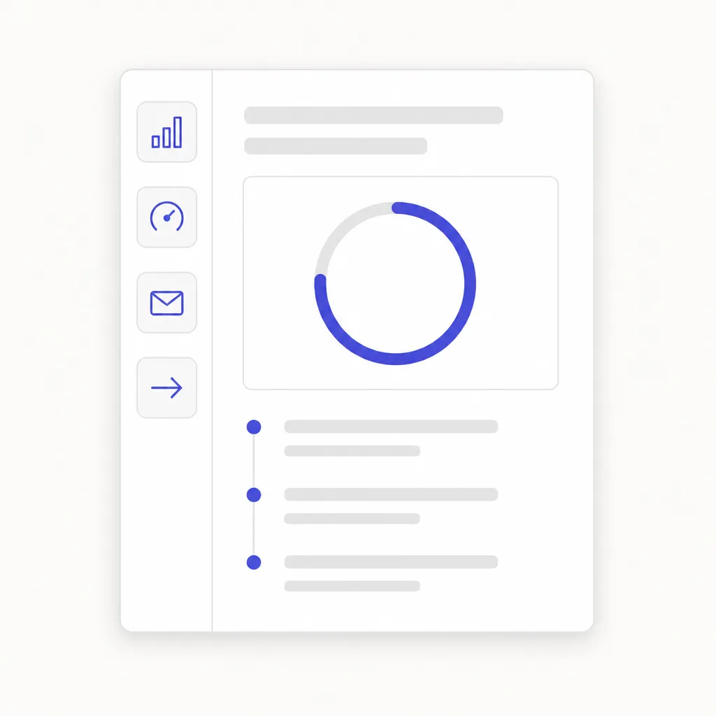 Maquette d'interface montrant une fiche de contact avec un score circulaire et une chronologie de trois actions.