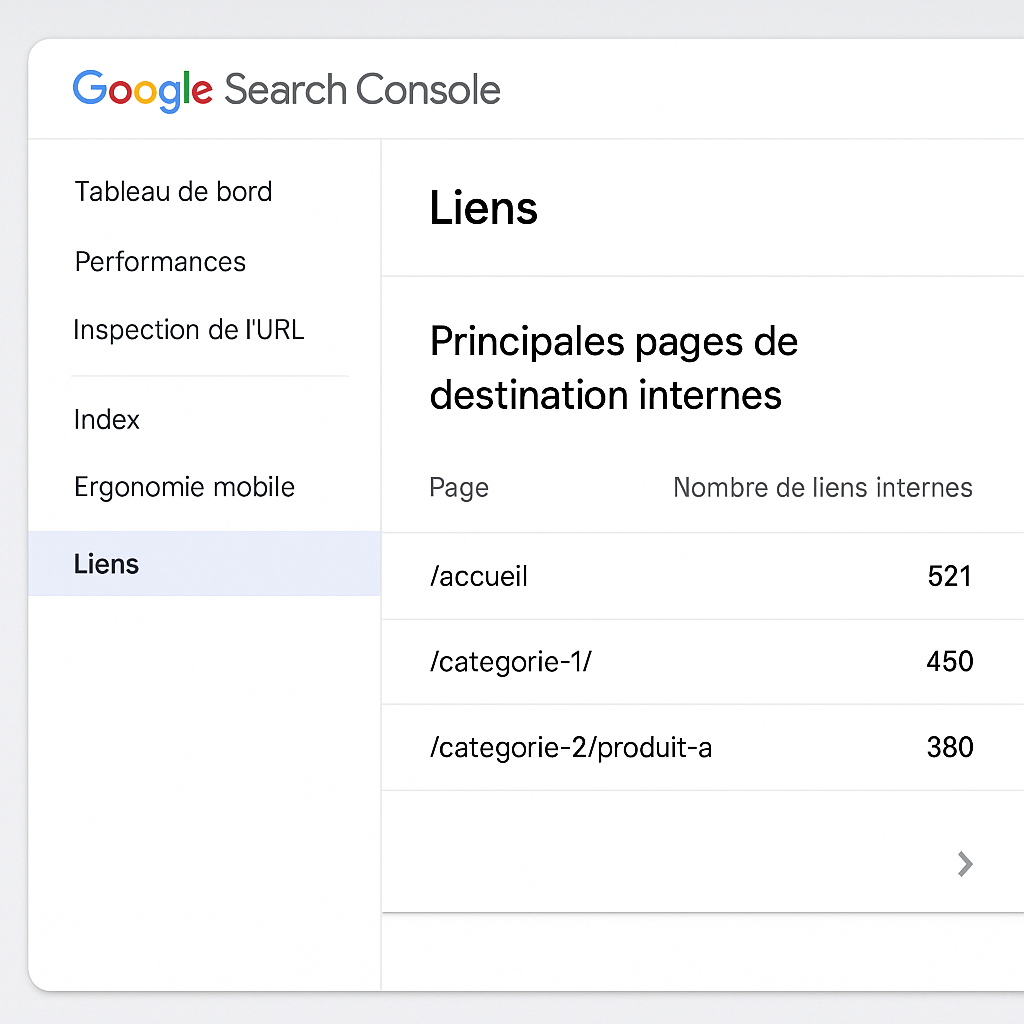 Liens dans la Google Search Console
