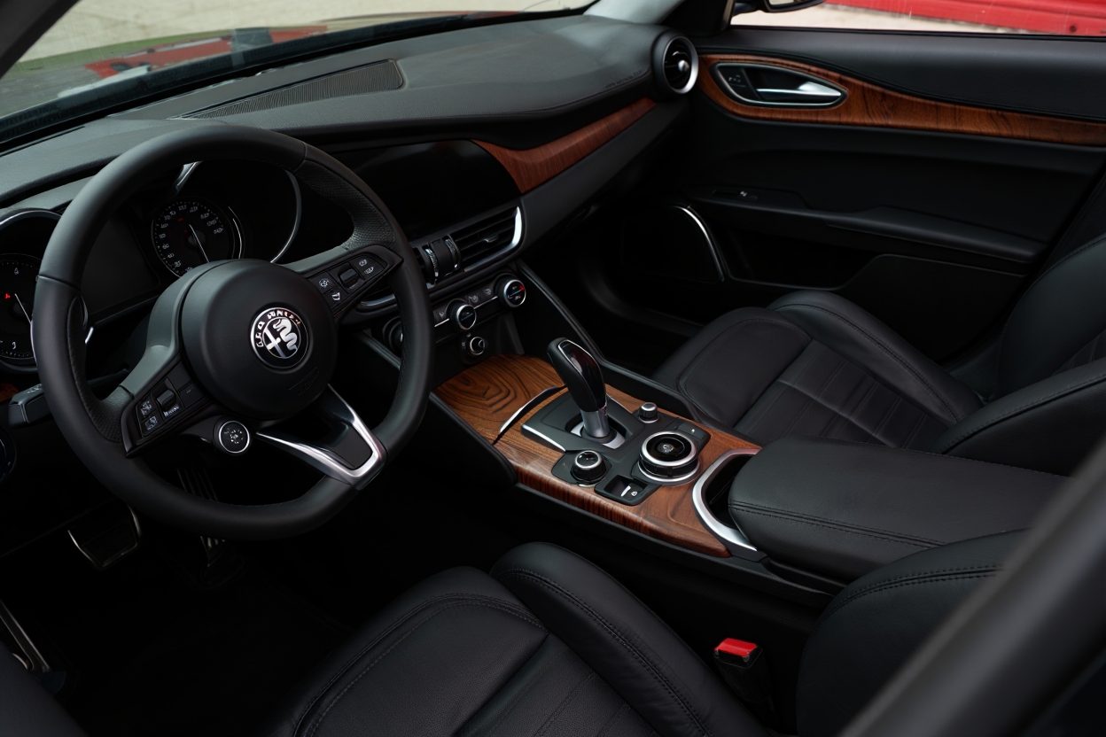 Coordinated dashboard trim materials in luxury car