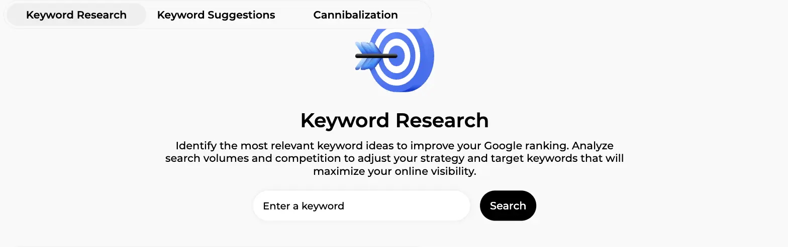 Sedestral Toolbox, Keyword Research tab with a single keyword field and a Search button