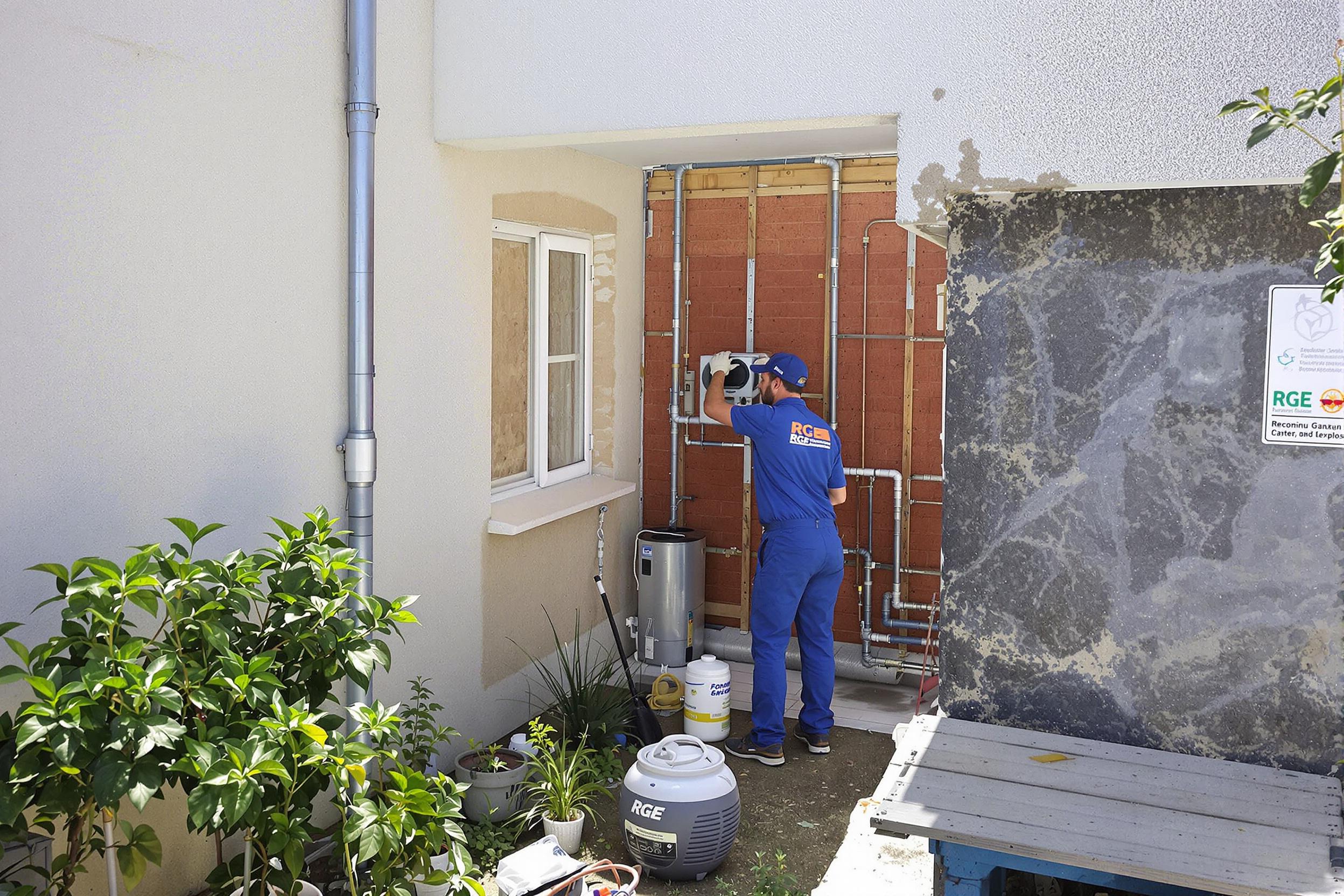 Installation réelle d'une pompe à chaleur air-eau avec certification RGE sur chantier de rénovation