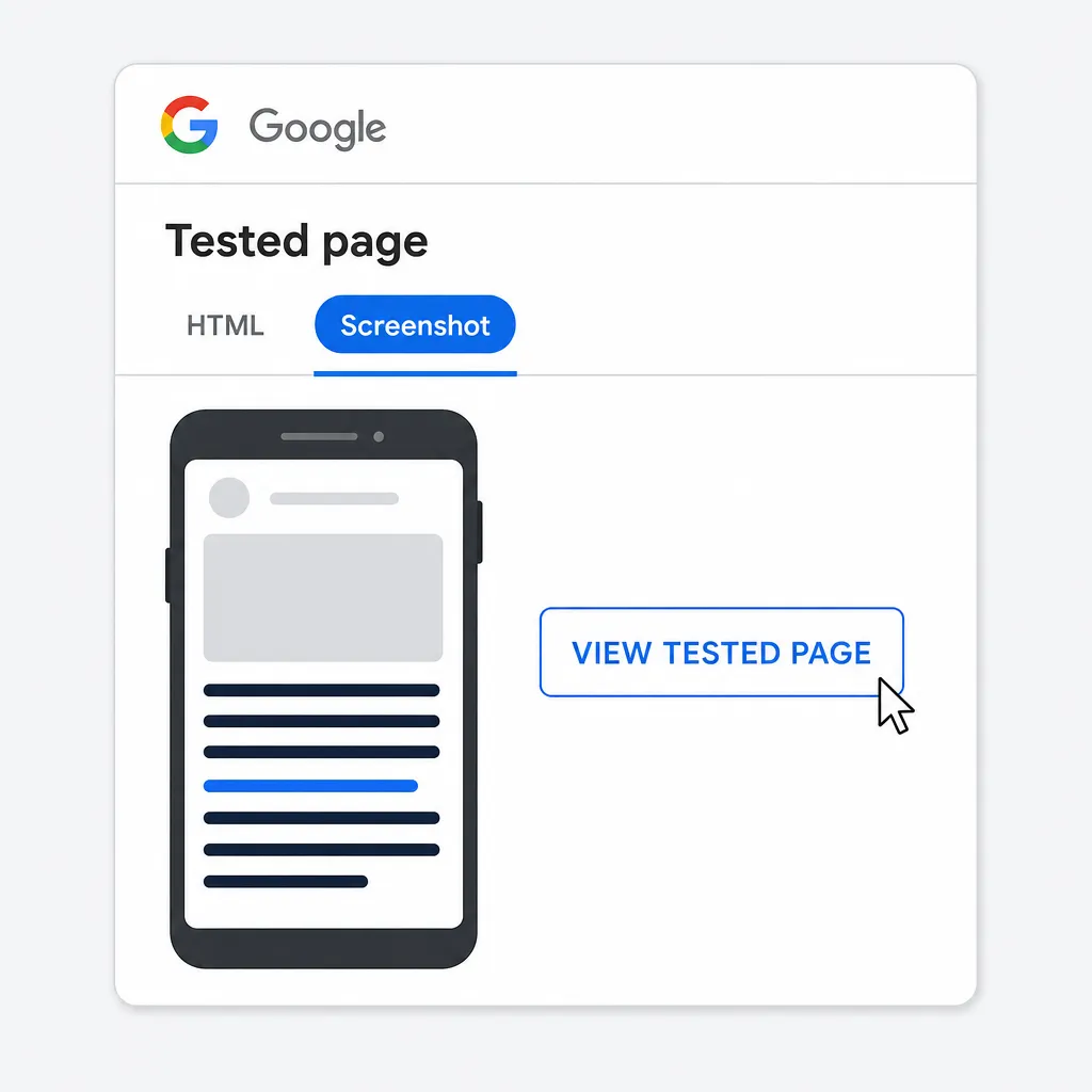 URL Inspection tool interface in Google Search Console showing the result of a live URL test.