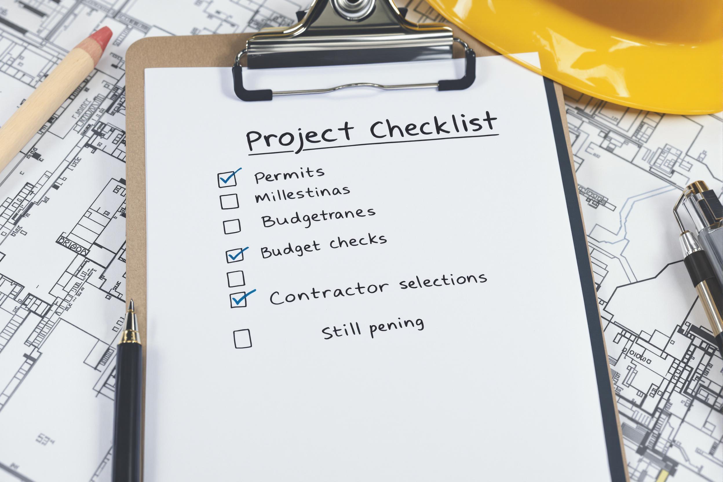 Construction project checklist close-up