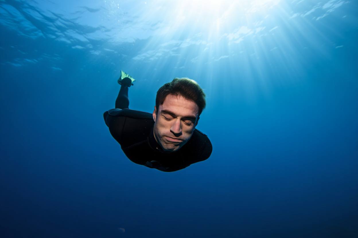 Freediver in posizione corretta durante apnea