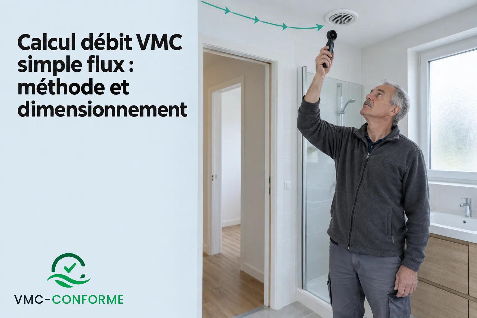 Un homme vérifie une bouche d’extraction d’une VMC simple flux dans une salle de bains.