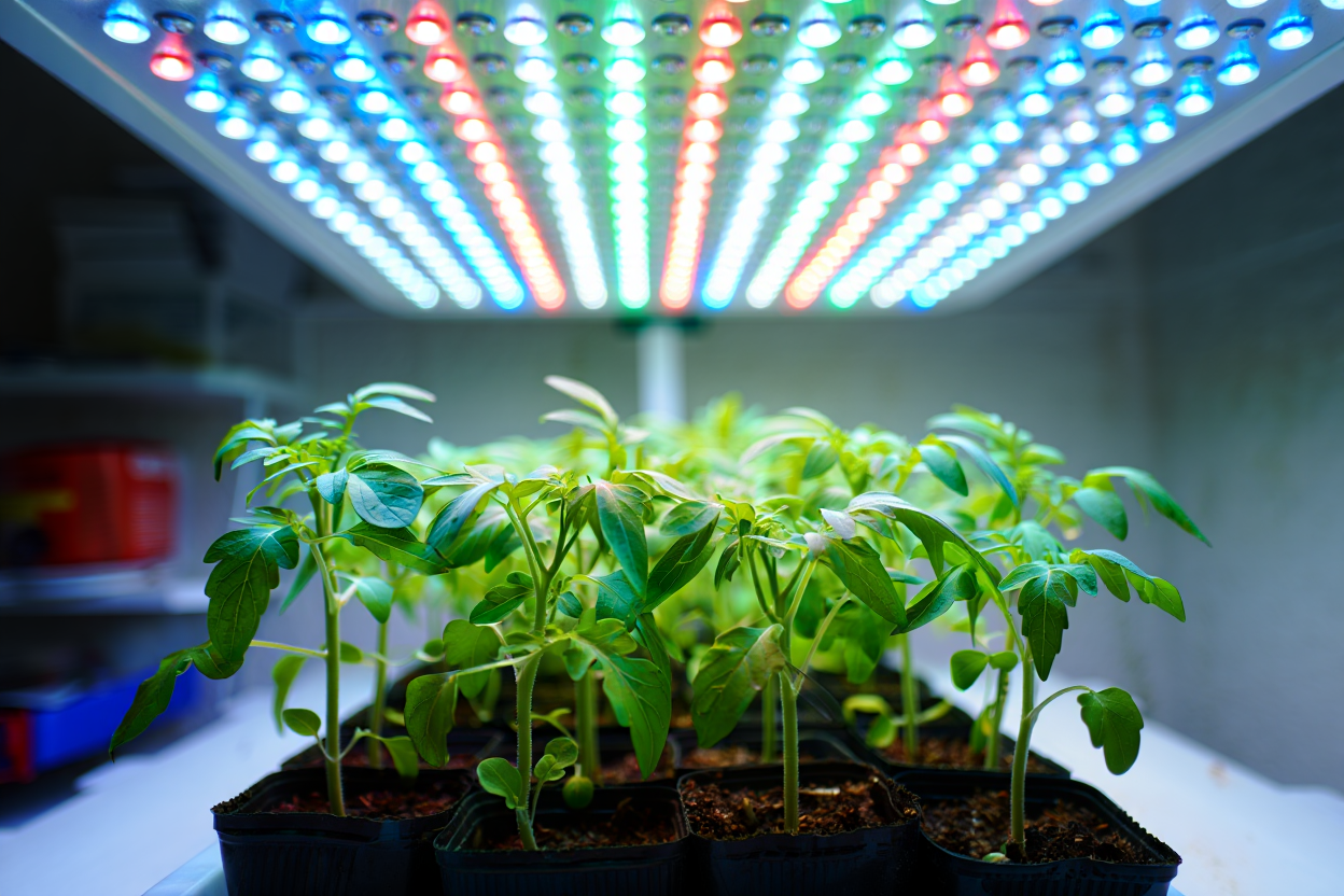 Tomatensämlinge unter LED-Pflanzenbeleuchtung