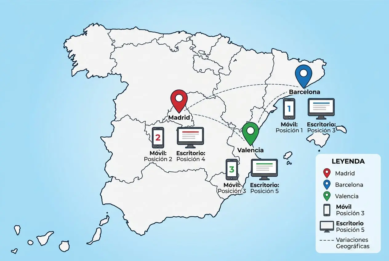 Variación de posiciones por ubicación y dispositivo