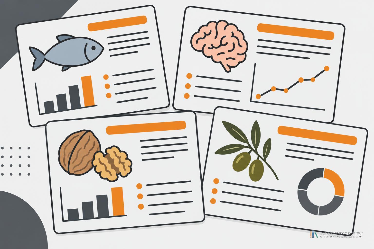 Fiches illustrées résumant les études sur les aliments bons pour le cerveau et la mémoire
