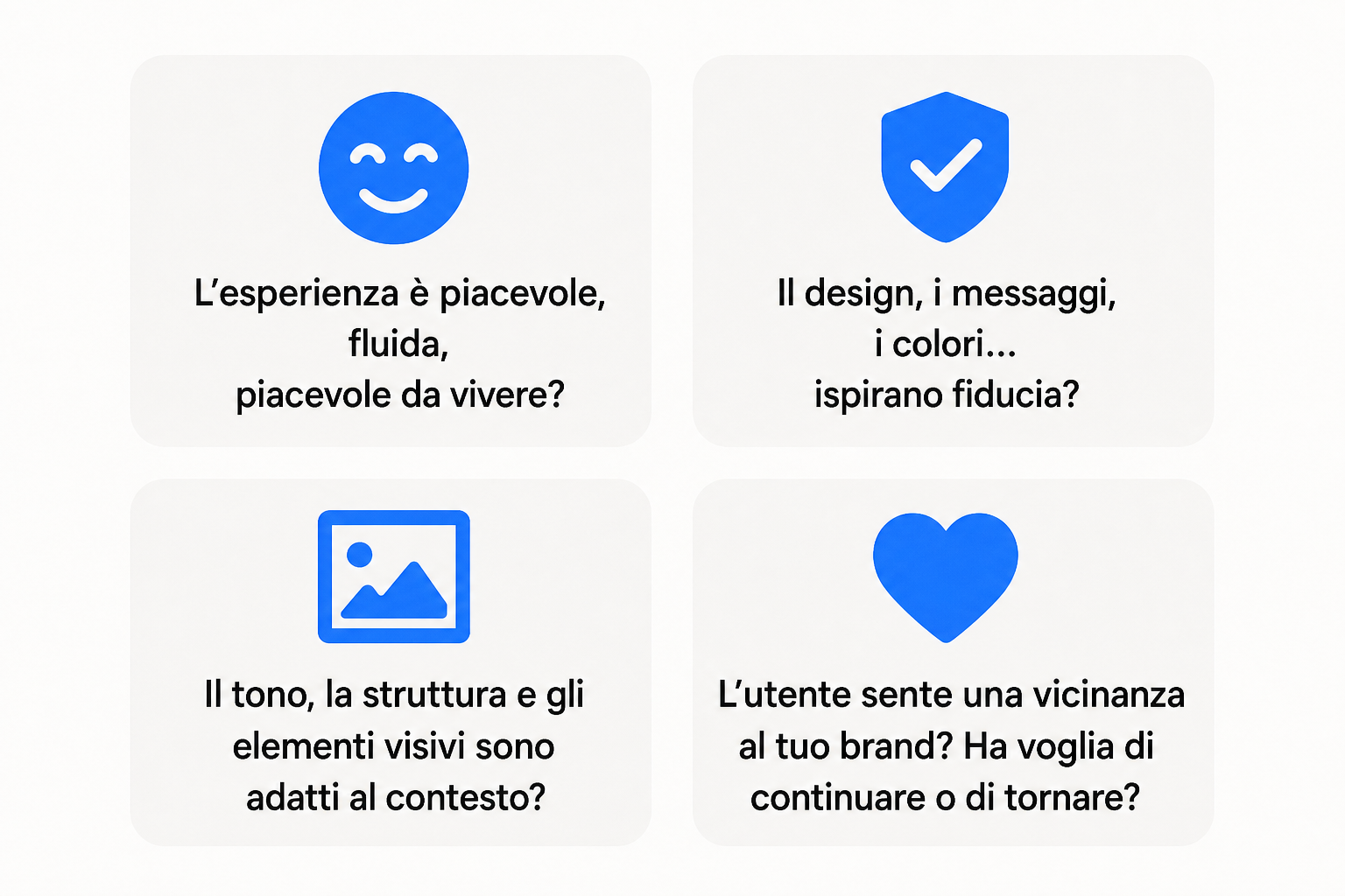 Illustrazione di quattro punti interrogativi stilizzati disposti in griglia su fondo neutro, senza testo.
