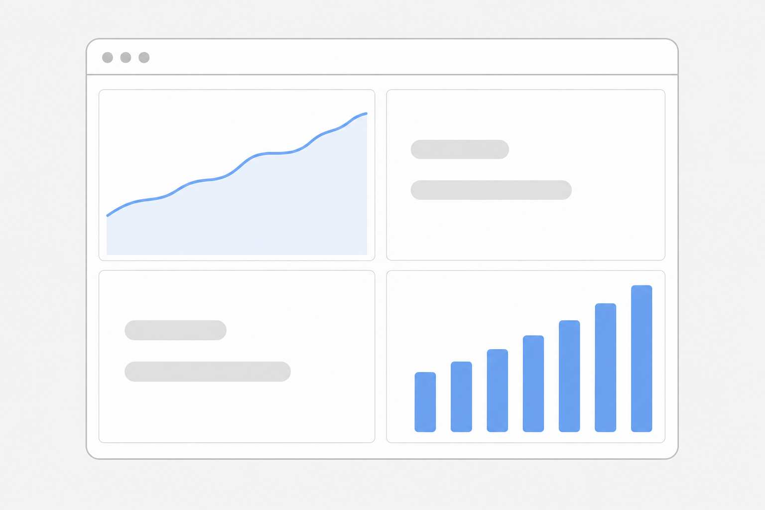 Cruscotto di monitoraggio SEO semplificato con curva del traffico, indicatori chiave e istogramma di avanzamento.