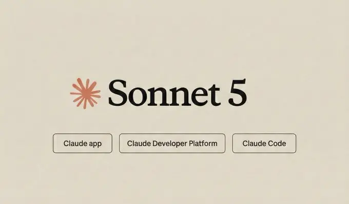Logo Sonnet 5 avec boutons Claude app, Claude Developer Platform et Claude Code.