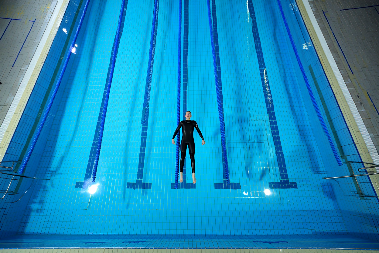 Apneista durante sessione di allenamento in piscina