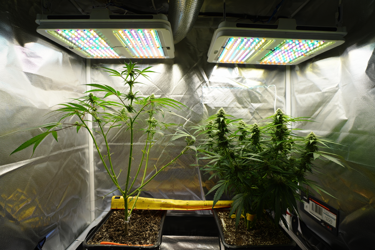 Comparaison plante avec et sans étirement sous LED