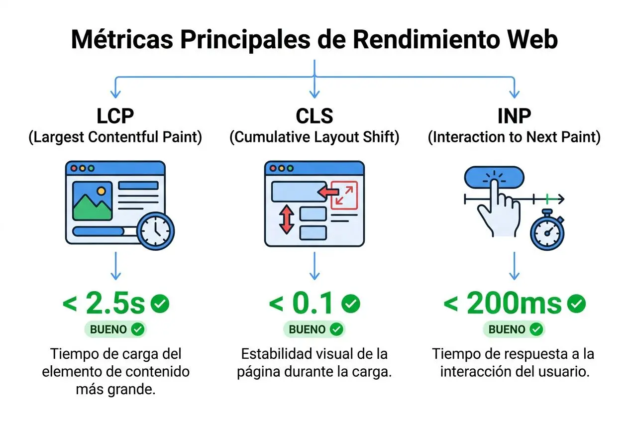 Diagrama de Core Web Vitals y sus valores objetivo